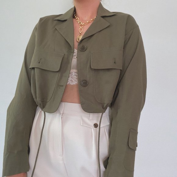 Ralph Lauren Army Green Cropped Utility Jacket - Picture 4 of 11